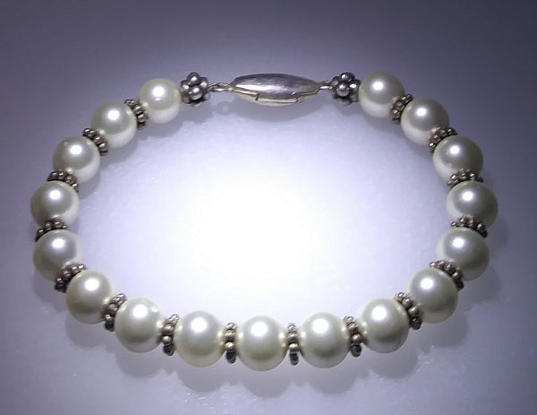 Simulated Pearl & Sterling Bali Bead