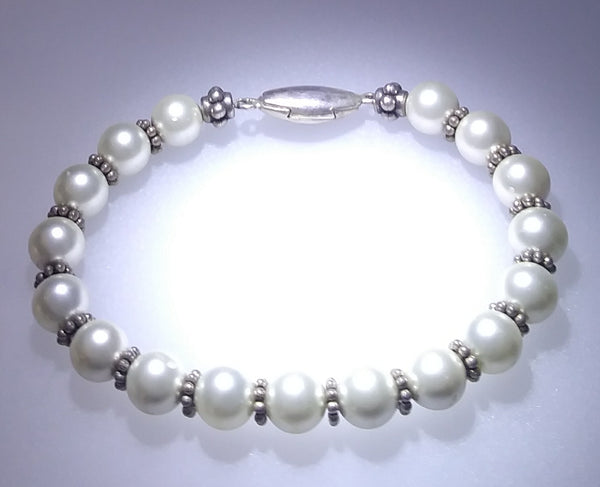 Simulated Pearl & Sterling Bali Bead